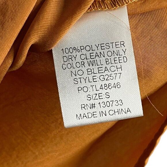 Umgee Faux Wrap Scallop Neckline Blouse Womens S Bronze Gold Lightweight Top New - Picture 6 of 11